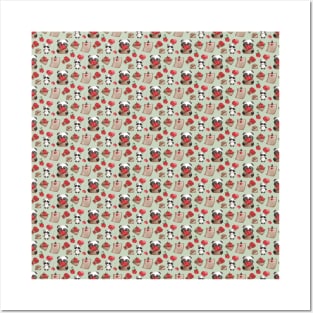 Cute Panda Bear Pattern for Valentine's Day Posters and Art